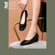 Lu Shinan echtes Leder flacher Arbeitsschuhe für Frauen Schwarze mittelschwere Absatz Große Schuhe Heels Mutterschuh kleine Größe nicht rutschfeste Arbeit Schuhe Schwarz 181-691q 34