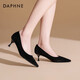 Daphne's Chinese Valentine's high-heeled suede-slim heels with one foot, professional pointed shoes, velvet black (5cm heels high) 37