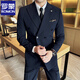 ROMON high-end double-breasted suit suit male groom wedding dress formal fit Korean solid color suit three-piece suit black single-piece suit XL/52