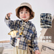 Dudujia children's shirts spring children's cartoon plaid shirts girls spring casual shirts baby tops spring children's clothing trendy navy 100