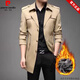 皮尔卡丹（pierre cardin）品牌加绒加厚中长款大码风衣男休闲商务大衣秋冬装修身茄克外套男 808黑色 春秋款 XL(建议130-150斤穿)
