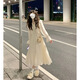 French-style long-sleeved ruffle-edged dress for women in autumn new design high waist slim long skirt light apricot color #1048 XL