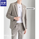 ROMON casual suit suit for men in spring and autumn, loose formal wear, high-end Korean style wedding dress, drapey trendy suit jacket, gray blue, three-piece suit, pants + T-shirt XL