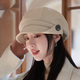 JIASHENGXI Autumn and winter new hat women's Korean version versatile button octagonal hat big head circumference showing face little internet celebrity painter hat beret black 56-58CM