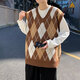 JIAYE 2024 Spring and Autumn Rhombus Grid Candle Knitted Vest Men's Loose Pullover Retro Outer Sleeveless Sweater Vest Coffee XL