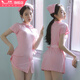 
Wen Shi Ou Feimu Sexy Nurse Pajamas Large Size Maid Uniform Temptation Passion Set Clothes 7027 Pink Nurse Hat + Dress + T-Pants All Size