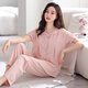 LangSha pajamas for women in spring and summer pure cotton thin style with chest pad short-sleeved home clothes for women sweet and anti-convex dot set 692 soft powder (with chest pad) M[155-160cm/90-110Jin[Jin equals 0.5 kg]]