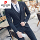 Pierre Cardin suit men's professional groomsmen Korean style groom wedding dress formal business slim casual suit for men black (three-piece suit) jacket + vest + trousers + shirt + gift L 50 Weight -120Jin Jin is equal to 0.5 kg