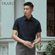 SKARO【含桑蚕丝 可机洗】商务POLO衫男士翻领休闲短袖T恤夏 丈青色SKP681 M （=衬衫40码）