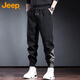 JEEP Overalls Men's Autumn and Winter Casual Sports Pants Men's Loose Leg-tie Trendy Men's Pants Black XL