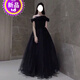昂秉成人礼服女18嵗礼服高级感一字肩晚裙2023新款学生主持人赫本风长 黑色 背后绑带 2XL