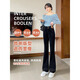
ZHIDOUDOU Chenille bell-bottom pants for women in spring and autumn 2024 new high-waist slim casual floor corduroy micro-flare pants 13881 black plus velvet S
