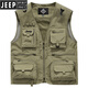 
JEEP SPIRIT Jeep Workwear Vest Men's Spring and Summer New Loose Photography Vest Outdoor Sports Fishing Multi-Pocket Jacket 8818 Khaki 2XL