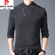 Pierre Cardin pure cotton anti-wrinkle long-sleeved T-shirt men's spring and autumn new half turtleneck sweatshirt solid color slim trend bottoming shirt HL-19819 black 180/XXL
