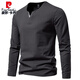 Pierre Cardin Henry heavyweight men's long-sleeved T-shirt with spring and autumn slim casual v-neck solid color bottoming shirt clothes top black XL