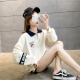 Langyue women's autumn T-shirt lapel sweatshirt for female students Korean version loose embroidered casual long-sleeved top LWWY201388 apricot L