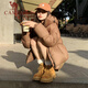 Camel 660 High-Coat Down-Jacke für Frauen kurz verdickte winddichte Kapuze-Brot-Down-Jacke für Frauen 724CA6B601B, Trockenbraun, Frauen M.