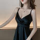 Tang Jun sexy low-cut deep V suspender dress nightclub clothing out-of-breast nightclub women's short skirt black M 95-105