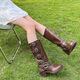 Feyuega Knight Boots Women's Retro Maillard Thick Heel Belt Buckle Martin Boots But Knee Boots New Western Denim Boots Brown 38