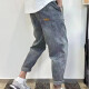 
Yibo (YIBO) jeans men's new summer style Hong Kong style light luxury loose harem pants used for lace-up casual trousers for men retro blue XL [recommended 120-135 Jin [Jin equals 0.5 kg]]