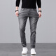 
Canelin Kiskha jeans men's spring and autumn black slim feet Korean style trendy high-end elastic casual autumn long pants men 1049 grey 31