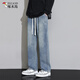 Pecker Jeans Men's Summer Fashion American Men's Pantal's All-Match Lignes Lignes directes pantalon à legage droit printemps et automne Pantalon pour hommes noir et gris 2xl [poids suggéré 160-180jin [Jin est égal à 0,5 kg]]]