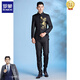 Luo Meng tunic performance suit men's stand collar Chinese ethnic dress embroidered dragon host suit choir costume black gold dragon jacket + pants L weight 140Jin Jin equals about 0.5 kg
