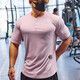 Lutielang Sports Top Short Sleeve T-Shirt Round Neck Slim Fit Quick-Drying Clothing Muscle Training Stretch Breathable Fitness Clothing Summer Pink M