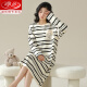 Langsha 2024 New Nightgown para mujeres en primavera y otoño dibujante de algodón puro algodón de algodón lindo de pijama de manga larga estilo de celebridades de celebridades de casas rayas de invierno W9764 camisón de manga larga l 90-110jin [Jin equivale a 0.5 kg]