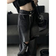 Simple direction American retro design ripped jeans summer handsome street gender-free versatile wide-leg trousers men and women ins 9930 black + belt one size s