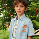 Teenie Weenie Kids summer style boys' fashionable small lapel short-sleeved denim shirt light blue 120 cm