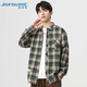 JEANSWEST long-sleeved shirt men's 2025 autumn young and middle-aged men's plaid loose versatile plaid shirt green XL