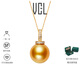VCL Natural South Sea Gold Pearl Seawater Pearl 18K Gold Diamond Pendant Women's Universal Buckle Thick Gold Gift for Elder Moms 13-14mm Pendant Does Not Include Chain