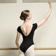 Sansha Adult V-Neck Dance Practice One-Piece Suit à manches courtes Backless Ballet Gymnastics Suit LS3551 Black XL