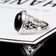 Sanskrit natural black agate gemstone ring for men and women 925 silver couple ring open ring personalized simple fashion jewelry black agate ring for men and women 925 silver