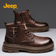 Jeep Martin Boots Herren Winter 2024 Neues echtes Leder atmungsaktivem dick-solchen Arbeitsschuhen Vielseitige Mode High-Top-Männerschuhe trendy braun [Modestil] 40