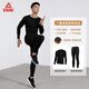 Peak fitness clothing for men in autumn and winter outdoor warm and velvet quick-drying training round neck tight-fitting high-elastic long-sleeved trousers sports suit black top and pants two-piece set plus velvet XL weight 65-75kg