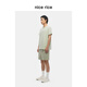 
nice rice, new spring and summer 385G all-cotton double yarn straight casual short hoodies NGX12046 gray-green (385G) S