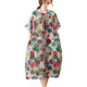 Jiandang Summer Plus Size Damen Loose Slim Dress Literarischer und westlicher Stil Retro Kurzarm Fleischbedeckender mittellanger Rock XR686 5612 Blumen One Size 130-185Jin Jin entspricht 0,5 kg