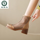 Woodpecker leather hollow Martin boots women's boots 2025 new summer thin breathable mesh boots sandals boots thick heel boots women's shoes apricot color 37