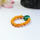 Qichangtang Beeswax Ring Chicken Oil Yellow Old Material Honey Full Wax Amber Malachite Finger Ring for Girlfriend Birthday Gift for Wife Beeswax Ball Bead Malachite Elastic Finger Ring About 4mm
