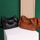 Qingou 2025 new soft leather women's bag trendy mother large capacity soft leather atmospheric middle-aged and elderly single-shoulder crossbody bag FSG k686 retro trendy zipper-black