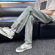 Hongtiwan Jeans Herren Sommer Ripped High Street Vibe American Hosen Trendy Herren koreanischer Stil Trendy Teenager Slim Fit Blue Ripped Style Yd728 m (80-100jin [Jin entspricht etwa 0,5 kg])