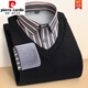 Pierre cardin autumn and winter new warm fake two-piece knitted shirt men's long-sleeved plus velvet thickened pullover casual and fashionable men's shirt 6628 XXL