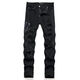 Fei Shimi New Style High Street Herren Ripped Jeans bestickt S Tight Mid-Tendy Herren trendy lässige schwarze Hosen Schwarz 3523 29