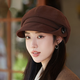 JIASHENGXI Autumn and winter new hat women's Korean version versatile button octagonal hat big head circumference showing face little internet celebrity painter hat beret black 56-58CM