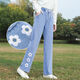 FHHUABD Junior High School Student Wide Leg Jeans Few Girls Spring and Summer New Loose Straight-Legging Pants High Waist Slimming Casual Long Pants 9856 Light Blue Pants High Quality 60 S -75Jin [Jin equals 0.5 kg]