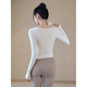 LULUUVTTOH Yoga Wear Women's Autumn and Winter Sports Tops with Breast Pads Slim Fit Long Sleeve Pilates Training Fitness Wear for Women Light Ivory Fixed Cup M