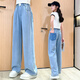 NICKYBABY girls' pants summer thin children's tensile soft jeans large children's summer ice silk straight wide-leg pants summer 15013 blue + 9922 white [set] 150