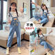 
Disney (Disney) Girls Spring and Autumn Style Bear Denim Overalls Internet Celebrity Fashion Medium and Large Children's Autumn Clothing Casual Sling Children's Pants Trendy Blue [Single Pants] Size 120 Recommended Height 110-120cm